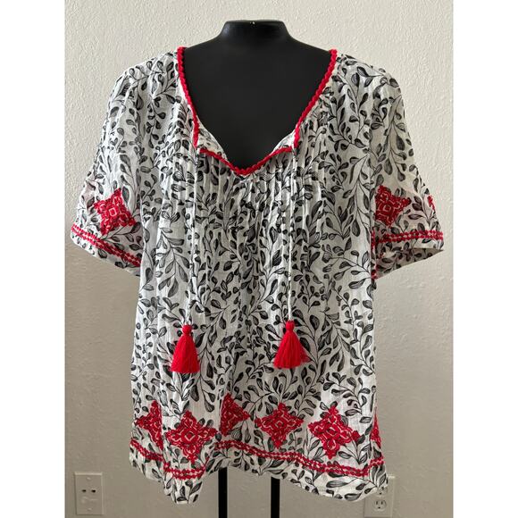 J. Jill Tops - J.Jill Blouse Top Womens XS Boho Peasant Cottagecore Cotton White Black